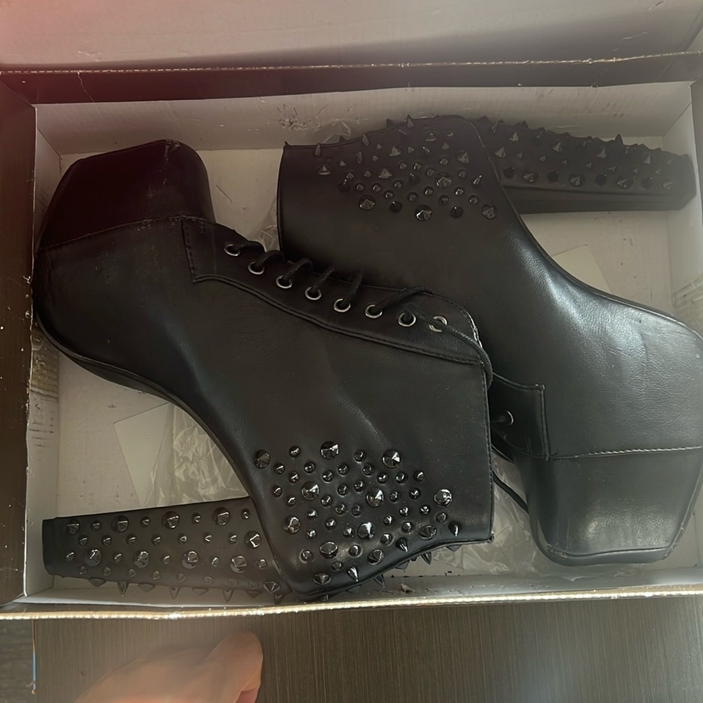 Black studded platform bootie